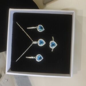 925 Sterling Silver Heart Stone Silver Jewelry Set